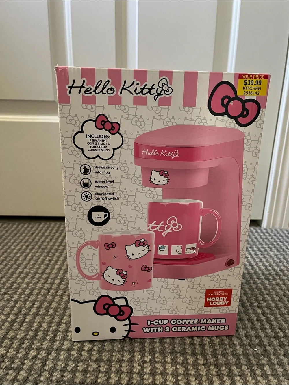 New Hello Kitty Coffee Maker with 2 Mugs, Single Cup